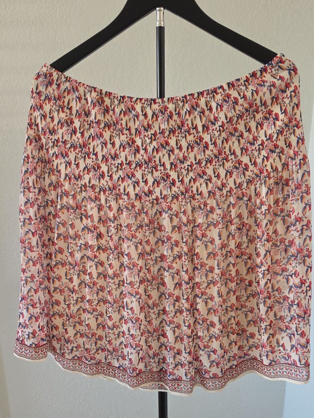 Max Studio Cream Floral Smocked Circle Skirt